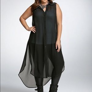 Lace Inset Chiffon Hi-Lo Top